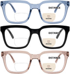 3 Pack Bifocal Reading Glasses for Women Men Oversized Clear Top Bi-focal Readers Far/Near Dual-use Computer Eyewear