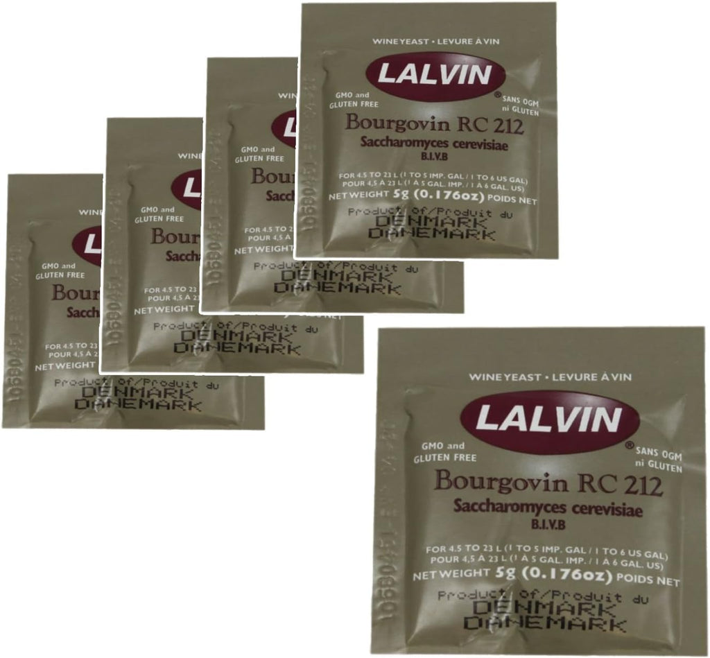 5x Lalvin RC 212 Yeast Red Wine 5g Homebrew Wine Making 4.5L-23L Pinot Noir