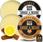 Beard Balm for Men, 2oz Sandalwood & 2oz Citrus Scent, w/Jojoba Oil & Shea Butter, Styling Cream for Men, Moisturizer & Softener, Beard Care Leave in Conditioner (2 Pack) (Balm)