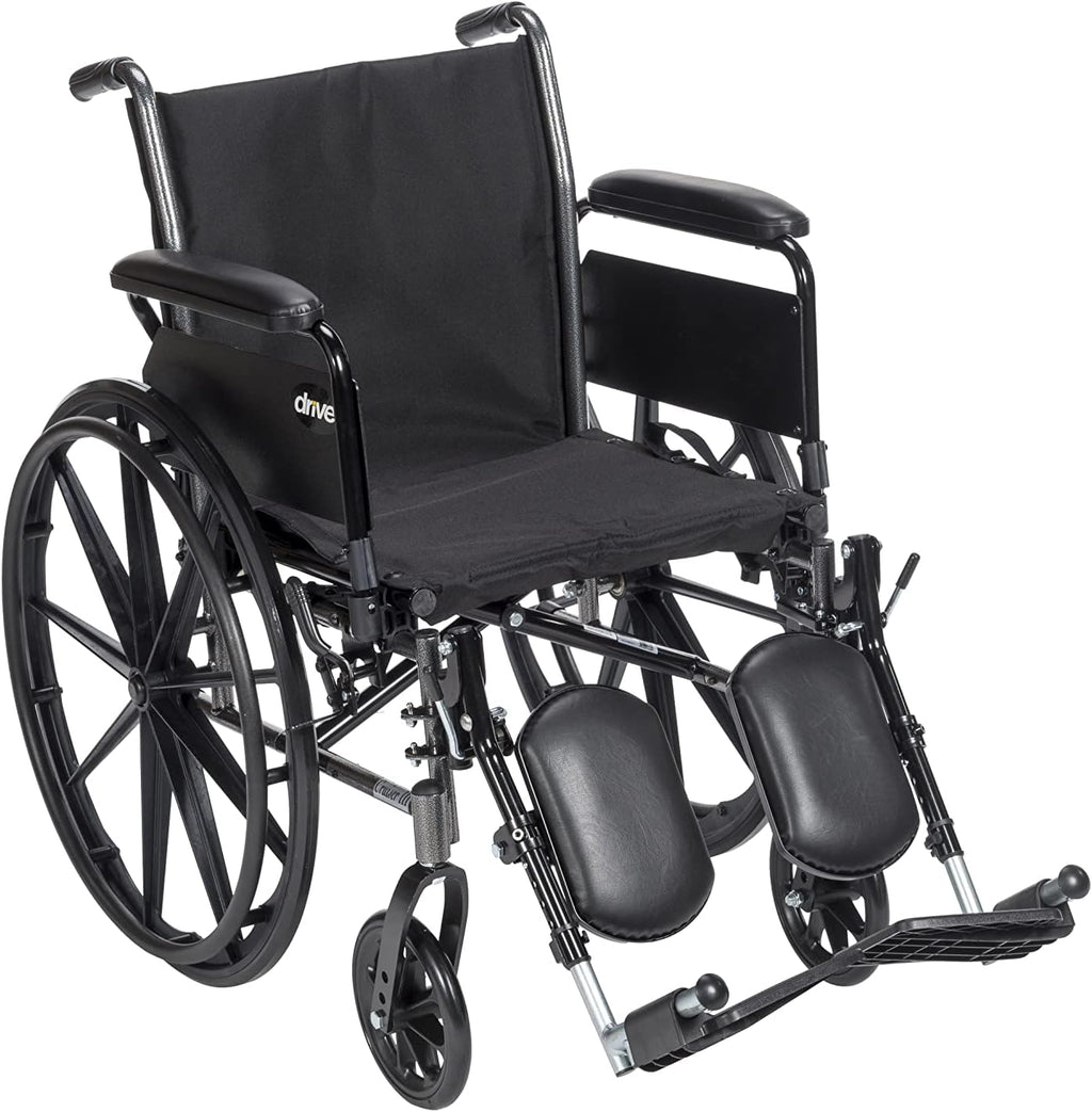 Drive Medical K318DFA-ELR Cruiser III Lightweight Folding Wheelchair with Flip Back Detachable Full Arms and Elevating Leg Rest (Black, 18 Inch, 39lbs)