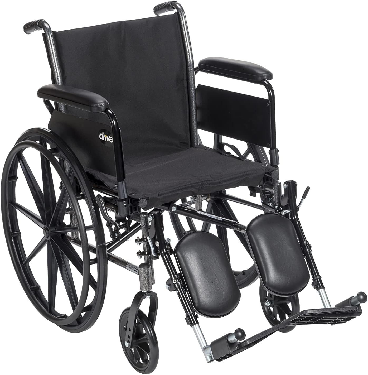 Drive Medical K318DFA-ELR Cruiser III Lightweight Folding Wheelchair with Flip Back Detachable Full Arms and Elevating Leg Rest (Black, 18 Inch, 39lbs)
