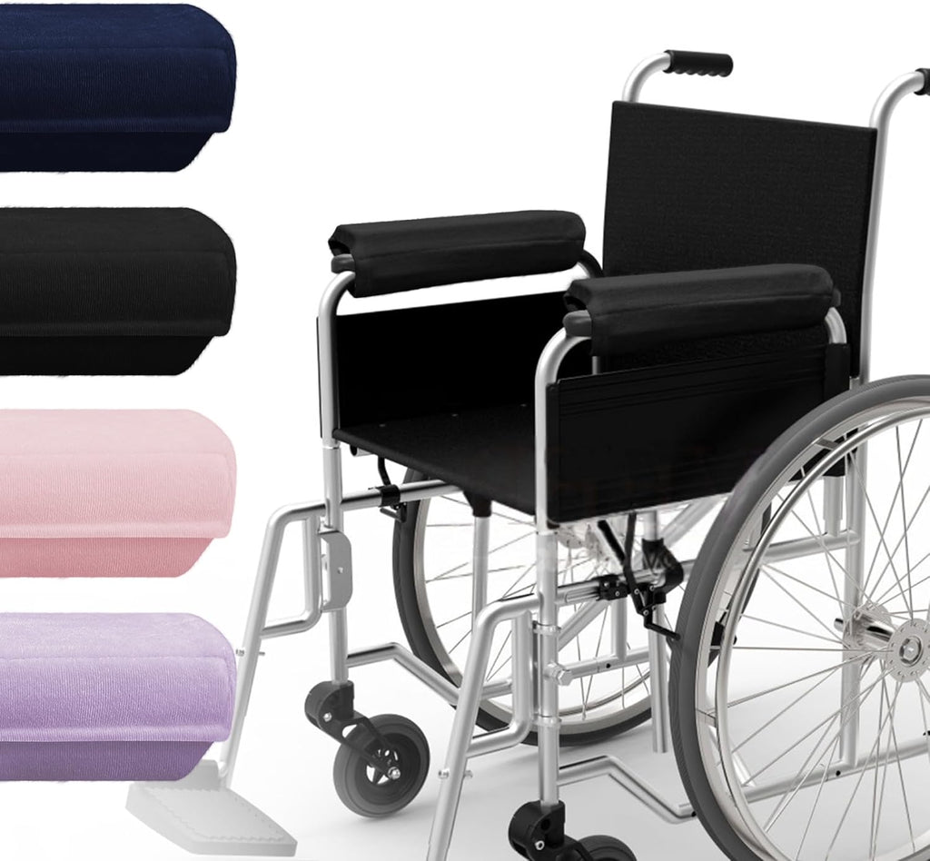 SPRING SEAON Wheelchair Accessories Armrest Covers (Pair), Short Plush Memory Foam Pads, Non-Slip Bottom, Wide Hook-and-Loop Straps, Washable, for Wheelchair/Transport/Office/Gaming Chairs, Black