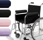 SPRING SEAON Wheelchair Accessories Armrest Covers (Pair), Short Plush Memory Foam Pads, Non-Slip Bottom, Wide Hook-and-Loop Straps, Washable, for Wheelchair/Transport/Office/Gaming Chairs, Black