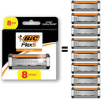 BIC Flex 5 Refillable Razors for Men, Long-Lasting 5 Blade Razors Refills for a Smooth and Comfortable Shave, 8 Razor Cartridges