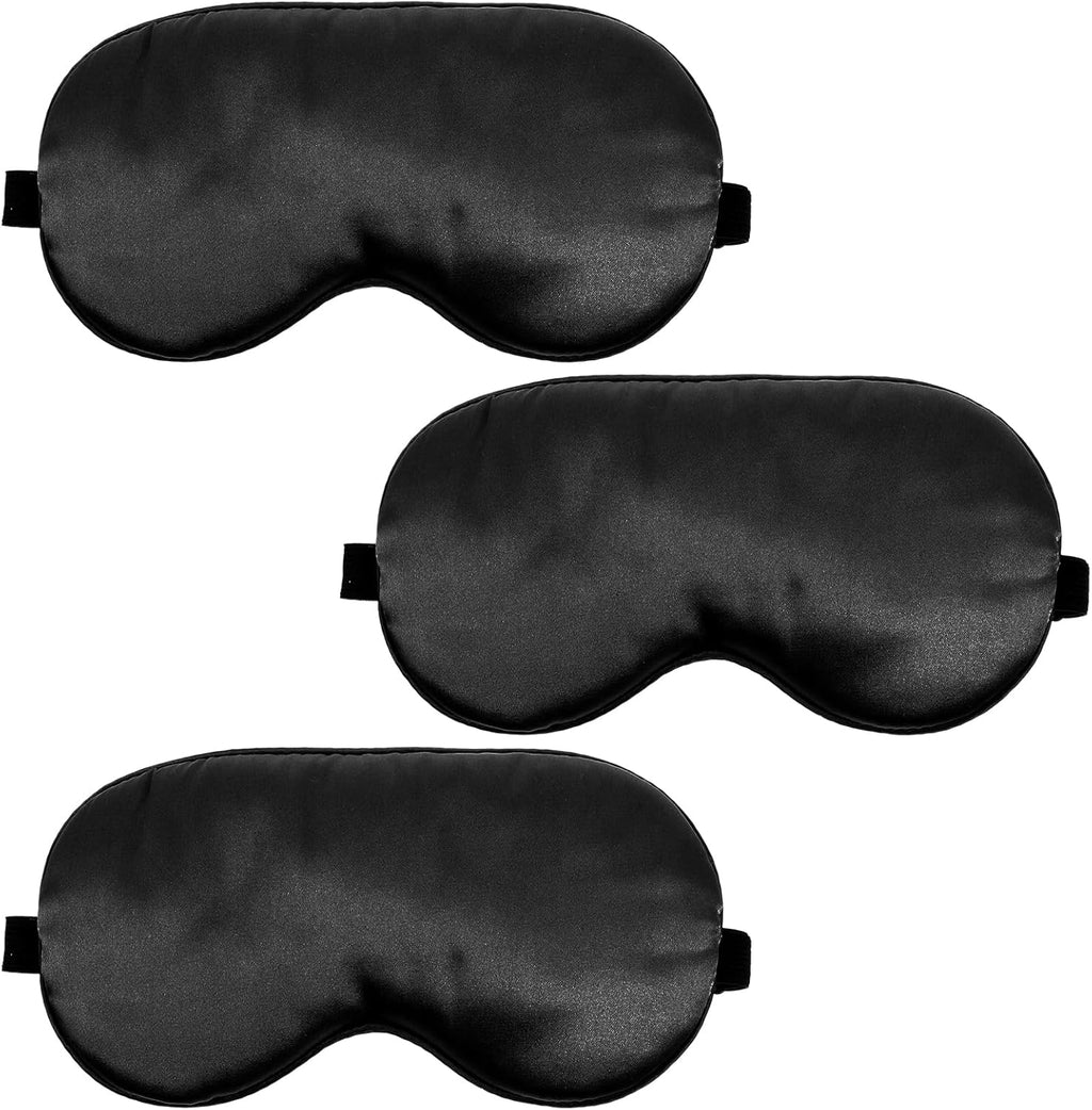3 Pcs Sleep Mask for Sleeping, Silk Blackout Eye Mask Cover with Elastic Strap, Satin Night Blindfold Eyeshade Nap for Men and Women Travel (Black)