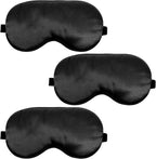 3 Pcs Sleep Mask for Sleeping, Silk Blackout Eye Mask Cover with Elastic Strap, Satin Night Blindfold Eyeshade Nap for Men and Women Travel (Black)
