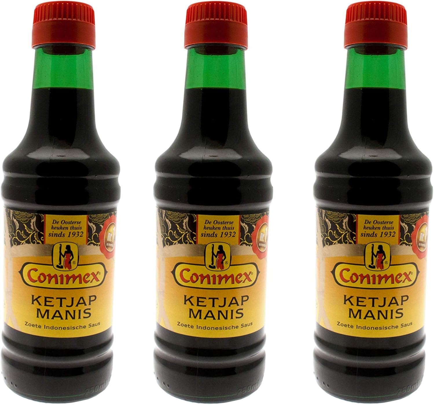 Conimex Ketjap Manis Indonesian Zoete / Sweet Soy Sauce, 3 pack, 8oz/250ml per bottle