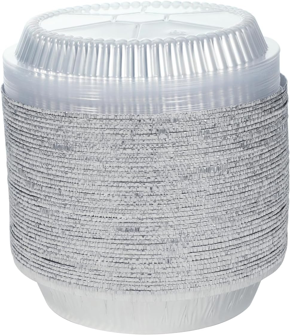 40pack 9" Round Aluminum Foil Pans with Clear Lids | Disposable Containers with Straight Walls for Storing, Baking,Heavy duty, Standard Size