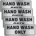 Hand Wash Only Sign, 4 Pack 8x3Inch Self-Adhesive Aluminum Signs for Business Office Home(Silver)