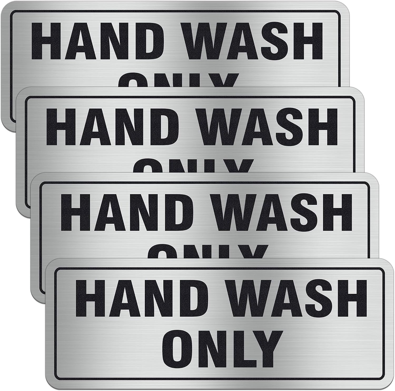 Hand Wash Only Sign, 4 Pack 8x3Inch Self-Adhesive Aluminum Signs for Business Office Home(Silver)