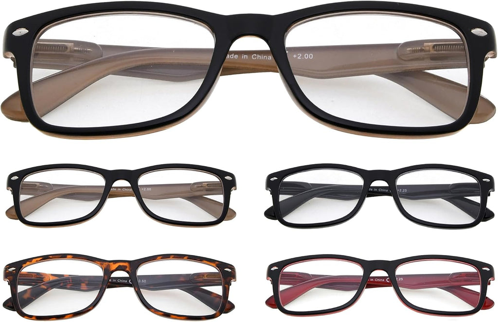 Eyekepper 5 Pack Classic Reading Glasses for Women Men Vintage Readers with Spring Hinges +4.00