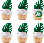 50 PCS Hawaiian Party Decorations, 1.77 IN Tropical Turtle Leaves for Cake Decor, Green Hawaiian Cake Toppers Summer Cupcake Toppers, Plam Leaf Jungle-theme Decorations Tropical Party Decorations