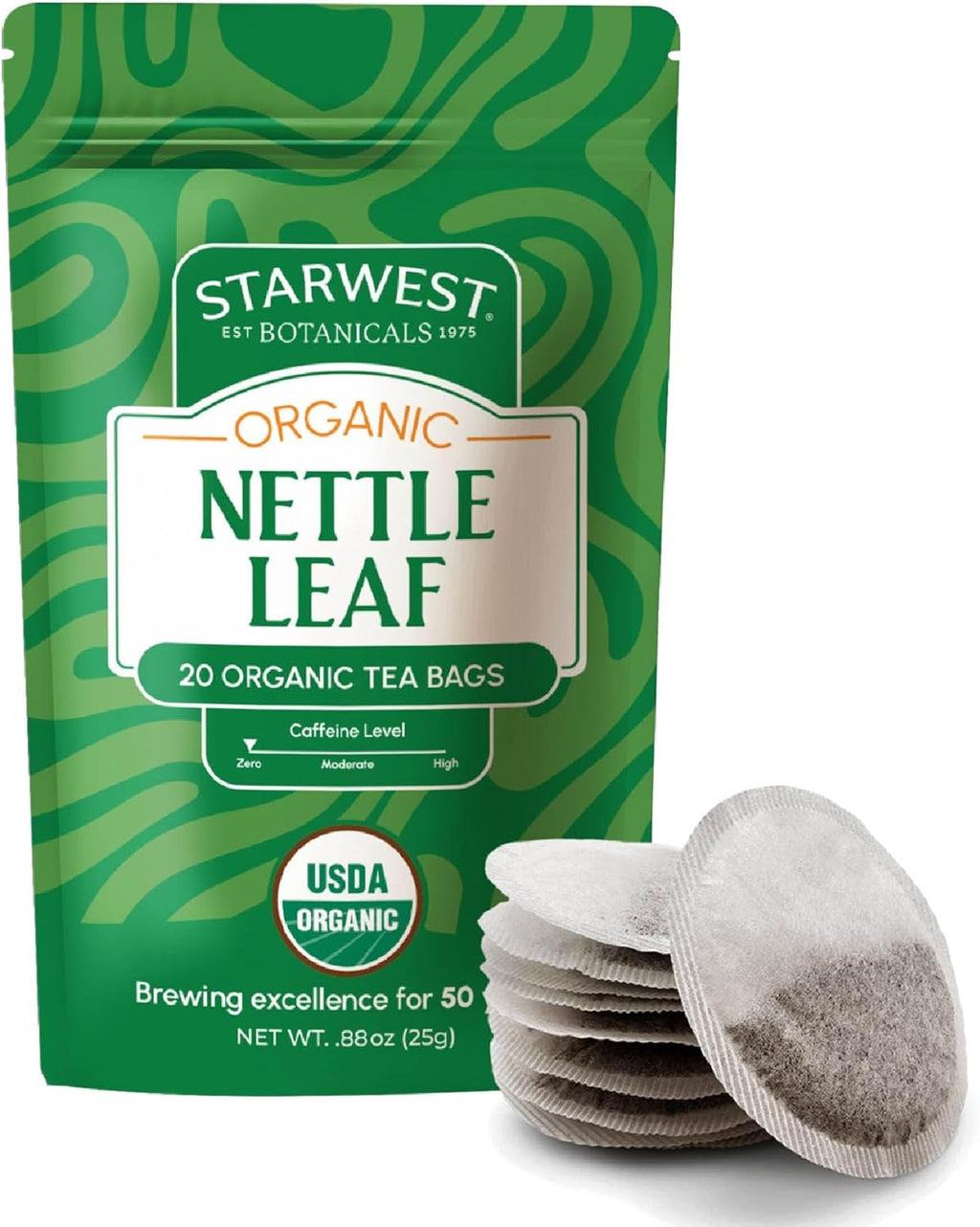 Starwest Botanicals Organic Nettle Leaf Tea - Caffeine Free Herbal Tea, Promotes Calm, USDA Organic Nettle Leaf, String Free Sachets, Non GMO - 20 Tea Bags