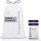 happimess 13.2 Gallon (50L) Drawstring Trash Bags, Unscented, White, Heavy Duty LDPE Liners for Kitchen and Household, Custom Fit 40 Count (2 Packs of 20 Liners) HPM3000C-W-2SET