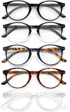 JOLISU 5 Pack Reading Glasses For Women/Men-Blue Light Blocking Computer Reader W/Round Frame - Retro Clear Lens Fake Eyeglasses（4.0）