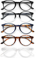JOLISU 5 Pack Reading Glasses For Women/Men-Blue Light Blocking Computer Reader W/Round Frame - Retro Clear Lens Fake Eyeglasses（1.5）