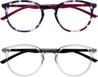 OPULIZE MET Blue Light Blocking Glasses for Women Men, Slim Round Frame with Spring Hinges and Scratch Resistant, Computer Glasses with Anti-Reflective, Purple,Clear, (Pack of 2)