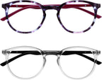 OPULIZE MET Blue Light Blocking Reading Glasses for Women Men, Slim Round Frame with Scratch Resistant and Spring Hinges, Computer Glasses with Anti-Reflective, Purple,Clear +1.5 (Pack of 2)