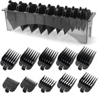 Clipper Guards Set Compatible with Most Wahl Clippers with Holder, Clipper Guides Replacement - 1/16" to 1", 10 Piece Set, Black Color