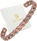 BioMag Magnetic Copper Bracelet for Women Men, 99.99% Pure Copper Cuff Bangle with 6 Pcs 3500 Gauss Magnets, Adjustable Jewerly Gift (Copper-Flower)