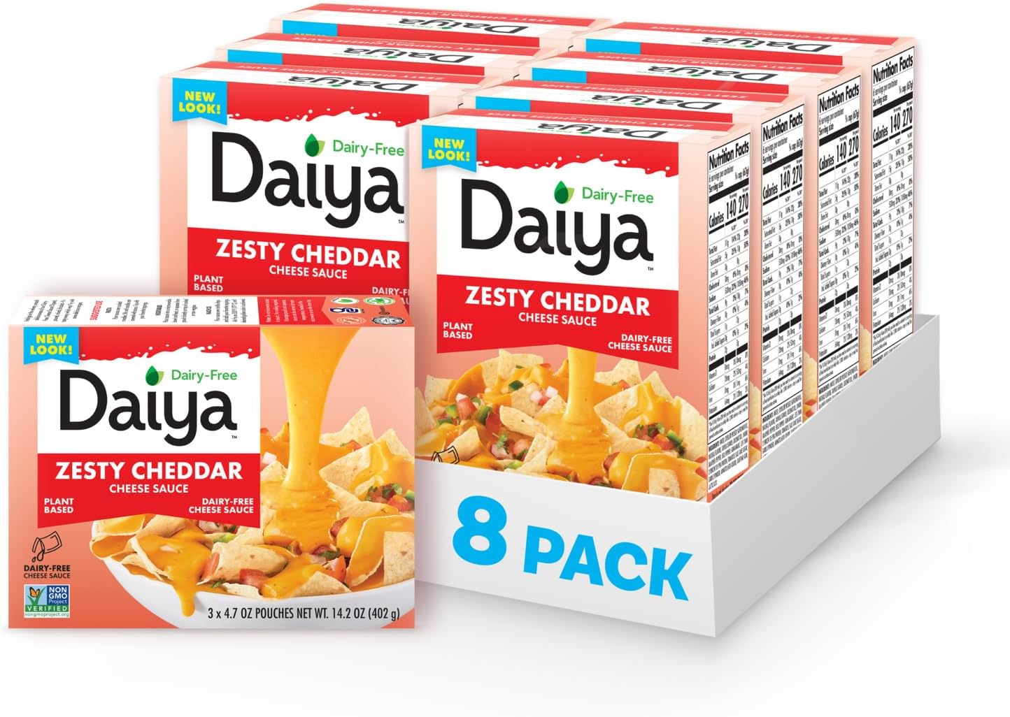 Daiya Dairy Free Zesty Cheddar Cheese Sauce, Plant Based Rich, Creamy, Cheesy Sauce, 14.2 oz (Pack of 8)