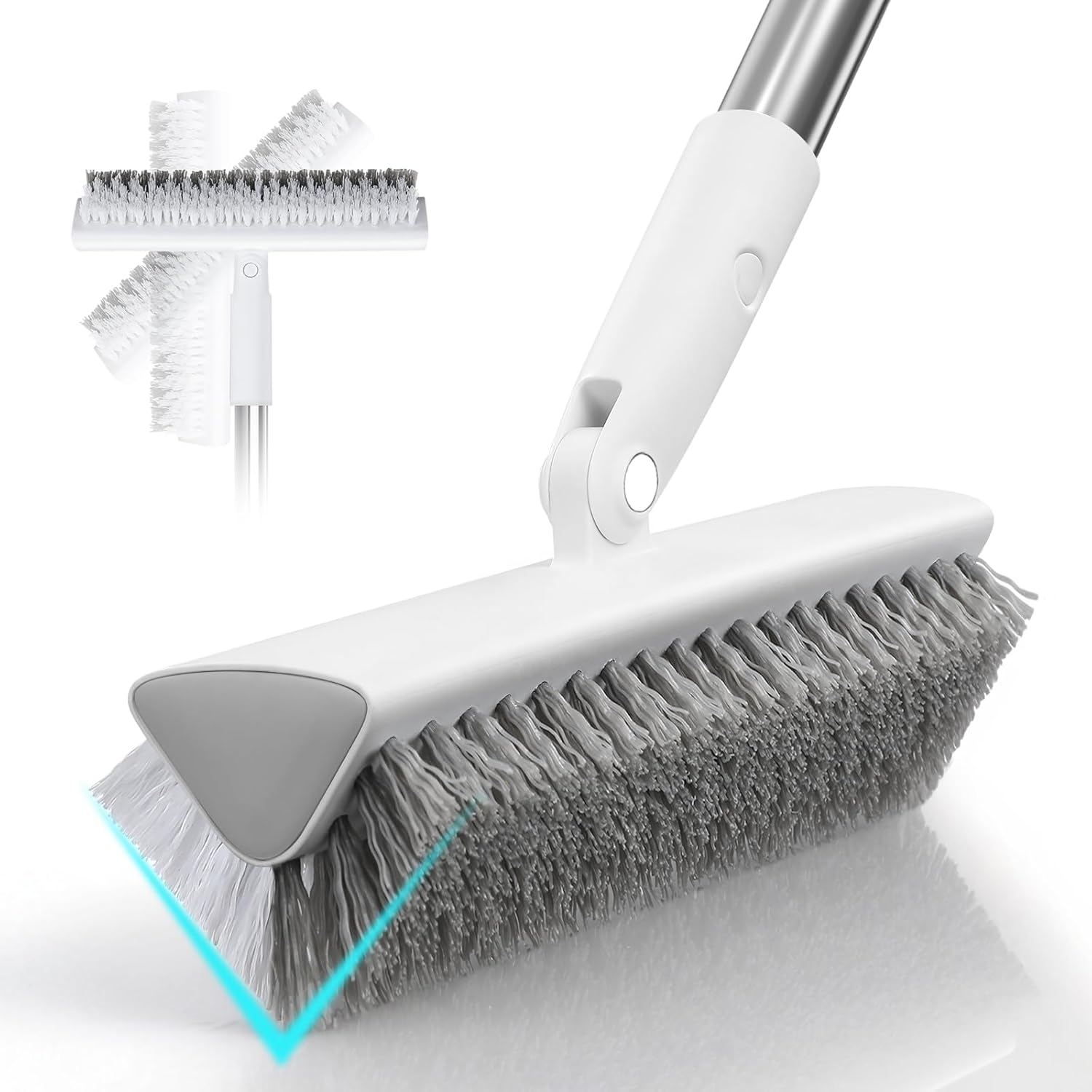 MOPALL Floor Scrub Brush with Long Handle 55", Dual-Sided Stiff Bristle Grout Brush with 180° Rotatable V-Shape Head, Heavy Duty Shower Cleaning for Bathroom Tile, Patio, Deck, Garage, Pool & Corner