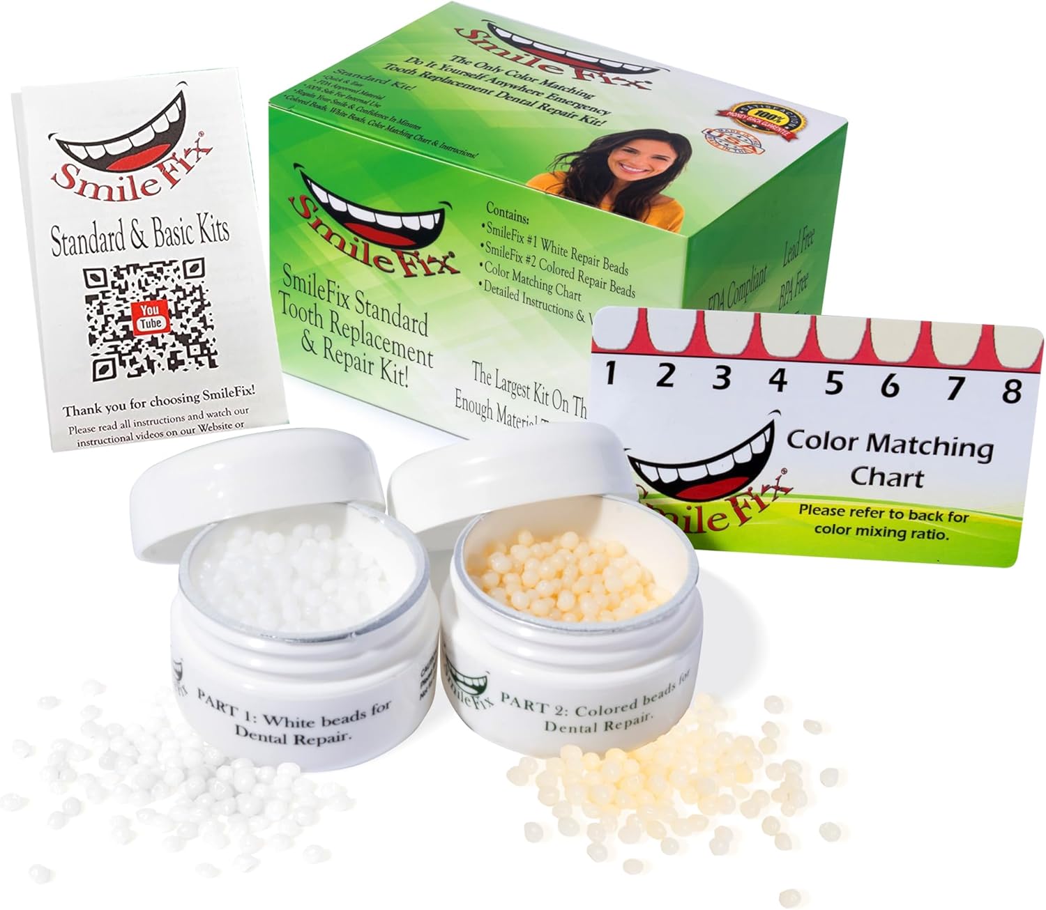SmileFix Standard Dental Repair Kit - Color Matching Compound - For Missing Or Damaged Teeth - Fix Gaps, Broken Tooth, Spaces - Durable Repair - Fast & Easy - Confident Smiles