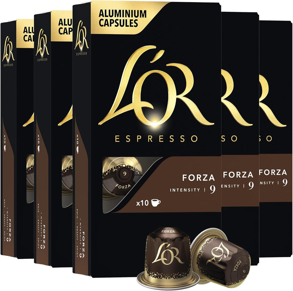 L'OR Espresso Capsules, 50 Count Forza, Single-Serve Aluminum Coffee Capsules Compatible with the L'OR BARISTA System & *Nespresso Original Machines