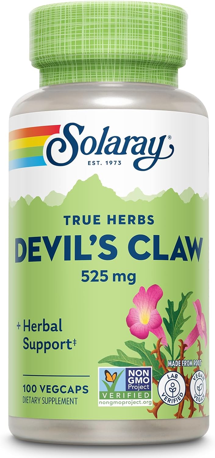 Solaray Devil's Claw Root 525 mg - Devils Claw Herbal Supplement, Devilsclaw Herb Pills, Cartilage Support for Men & Women, Non-GMO, Lab Verified - 100 Vegan Capsules