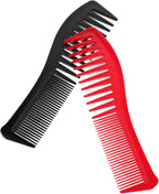 2pcs Wide Tooth Hair Comb Detangling Styling Brush for Curly and Straight Hair Salon Hairdressing Tool Home Use Large Teeth, 1 Piece in Red and 1 Piece in Black