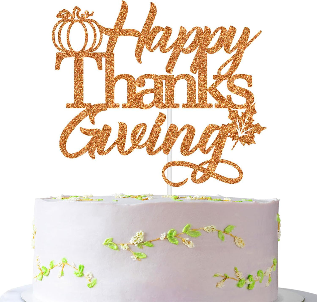 Happy Thanksgiving Cake Topper, Friendgiving Fall Themed Cake Decor, Thankful AF, Glittery Autumn Party Decorations Supplies