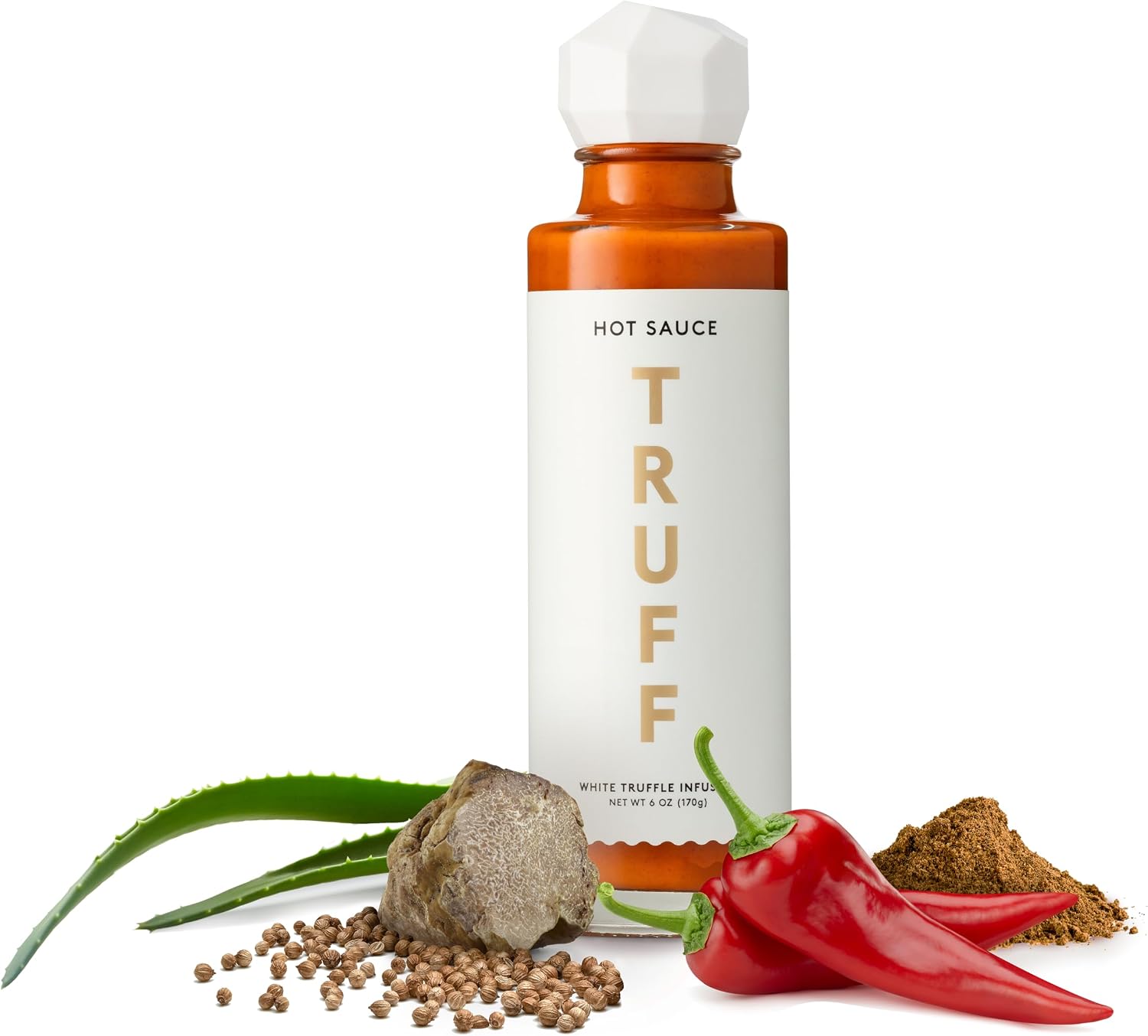 TRUFF White Truffle Hot Sauce, Gourmet Hot Sauce with Ripe Chili Peppers, Agave Nectar, White Truffle Oil and Coriander, a Limited Flavor Experience in a Bottle, 6 Oz