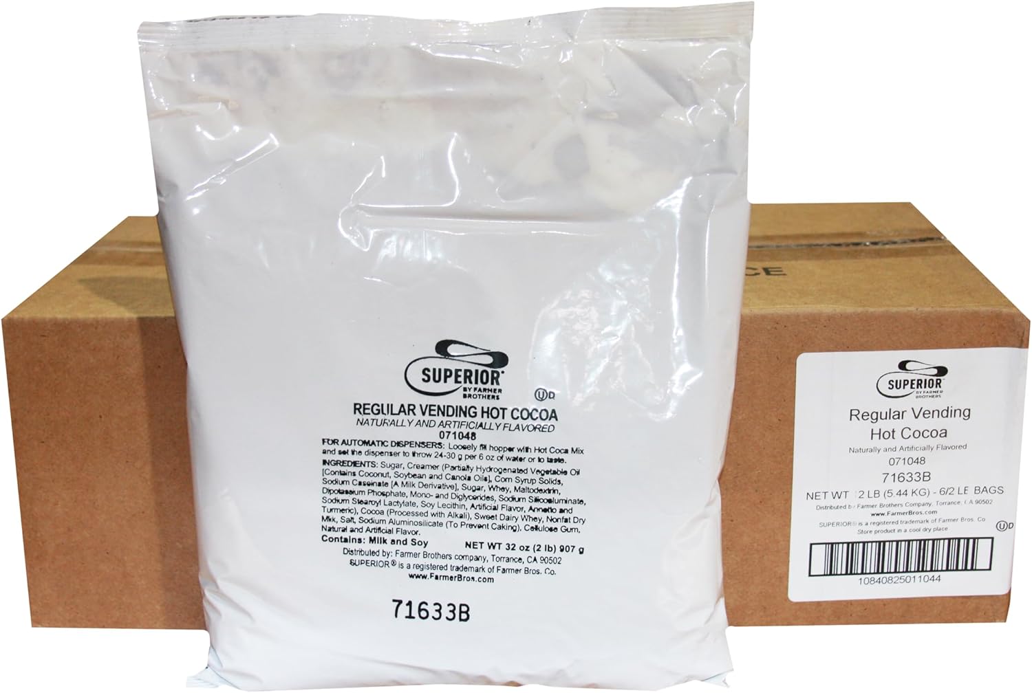 Superior by Farmer Brothers Regular Vending Hot Cocoa Powdered Mix - 6x2lb Bags