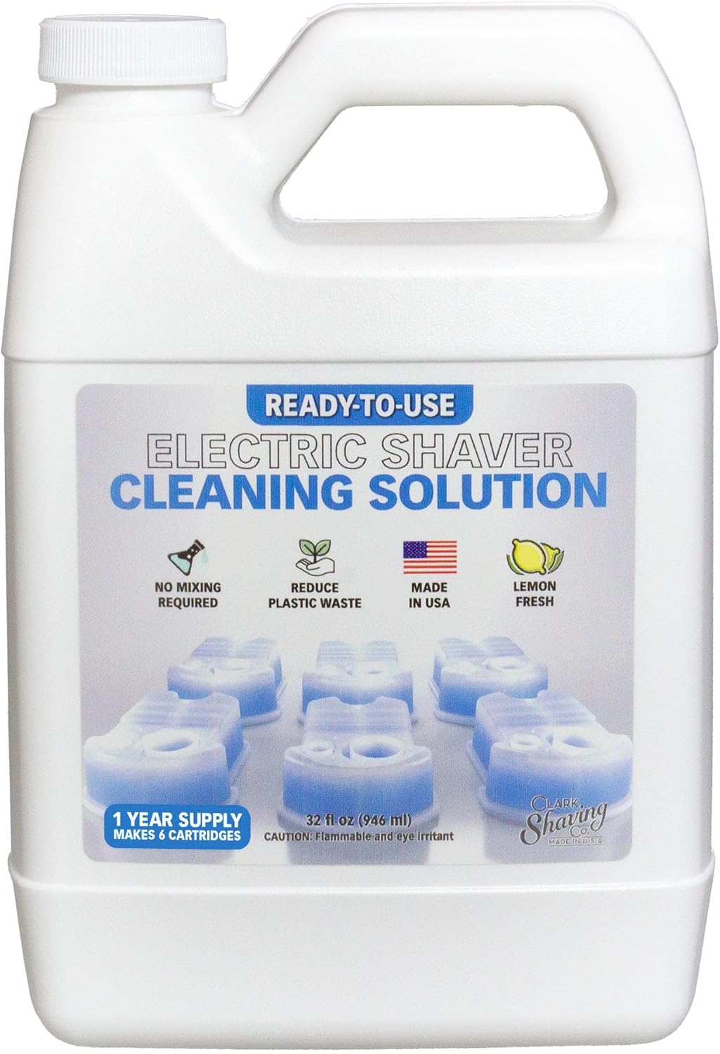 Clark Shaving Co. 32oz Shaver Cleaning Solution & Easy Refill. Compatible with Braun Clean & Renew
