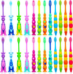 Toddler Toothbrush Pack - 24 Pieces, Soft Bristle Animal Toothbrushes with Covers, Suction Cup, Sensitive Teeth
