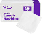Pantry Value [500 Count - 6x6 Inch folded] 1-ply White Lunch Napkins - Disposable Absorbent Paper Napkins for Everyday use, Events, Parties (12x12 Inch unfolded)