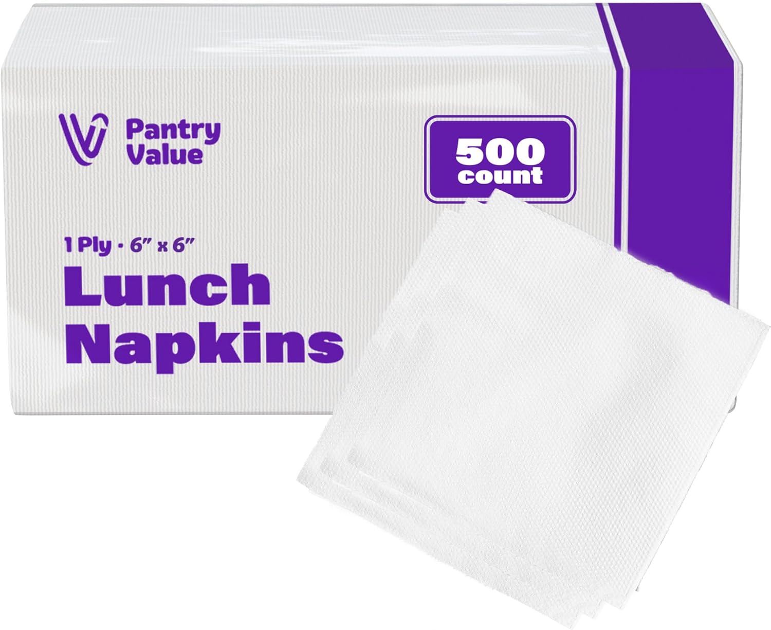 Pantry Value [500 Count - 6x6 Inch folded] 1-ply White Lunch Napkins - Disposable Absorbent Paper Napkins for Everyday use, Events, Parties (12x12 Inch unfolded)