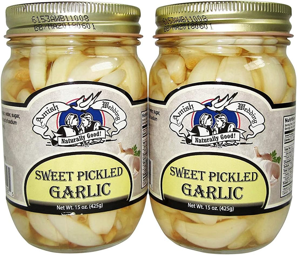 Amish Wedding All-Natural Sweet Pickled Garlic 15 Ounces (2 Jars)
