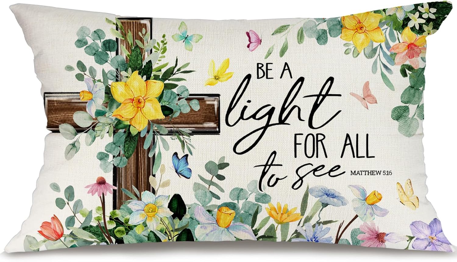 GEEORY Daffodil Eucalyptus Cross Pillow Cover 12x20 Inch - Farmhouse Spring Decor for Couch, Sofa, Bedroom Living Room