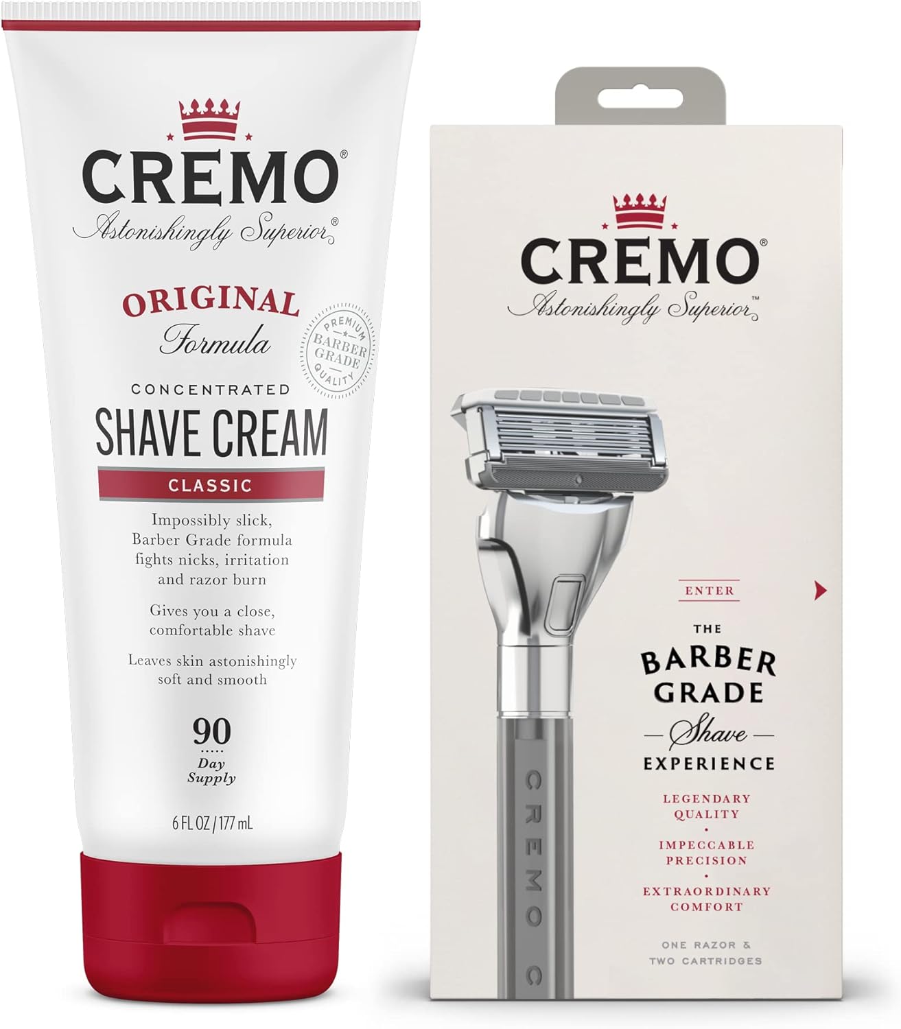 Cremo Barber Grade Original Shave Cream and Refillable Razor System - Shaving Kit for Men, Fights Nicks, Cuts and Razor Burn, 6 Fl Oz