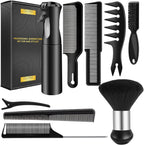 DUAIU 9Pcs Hair Comb Set, Professional Barber Combs for Hair Cutting and Styling - Premium Grade Hair Spray Bottle Neck Duster Barber Brush Set, Taper Texture Clipper Comb Tools for Men Boys