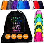 Custom Drawstring Bags 10/50/100/200 Pack, Personalized String Bags Bulk with Logo, Great for Gym Travel Events
