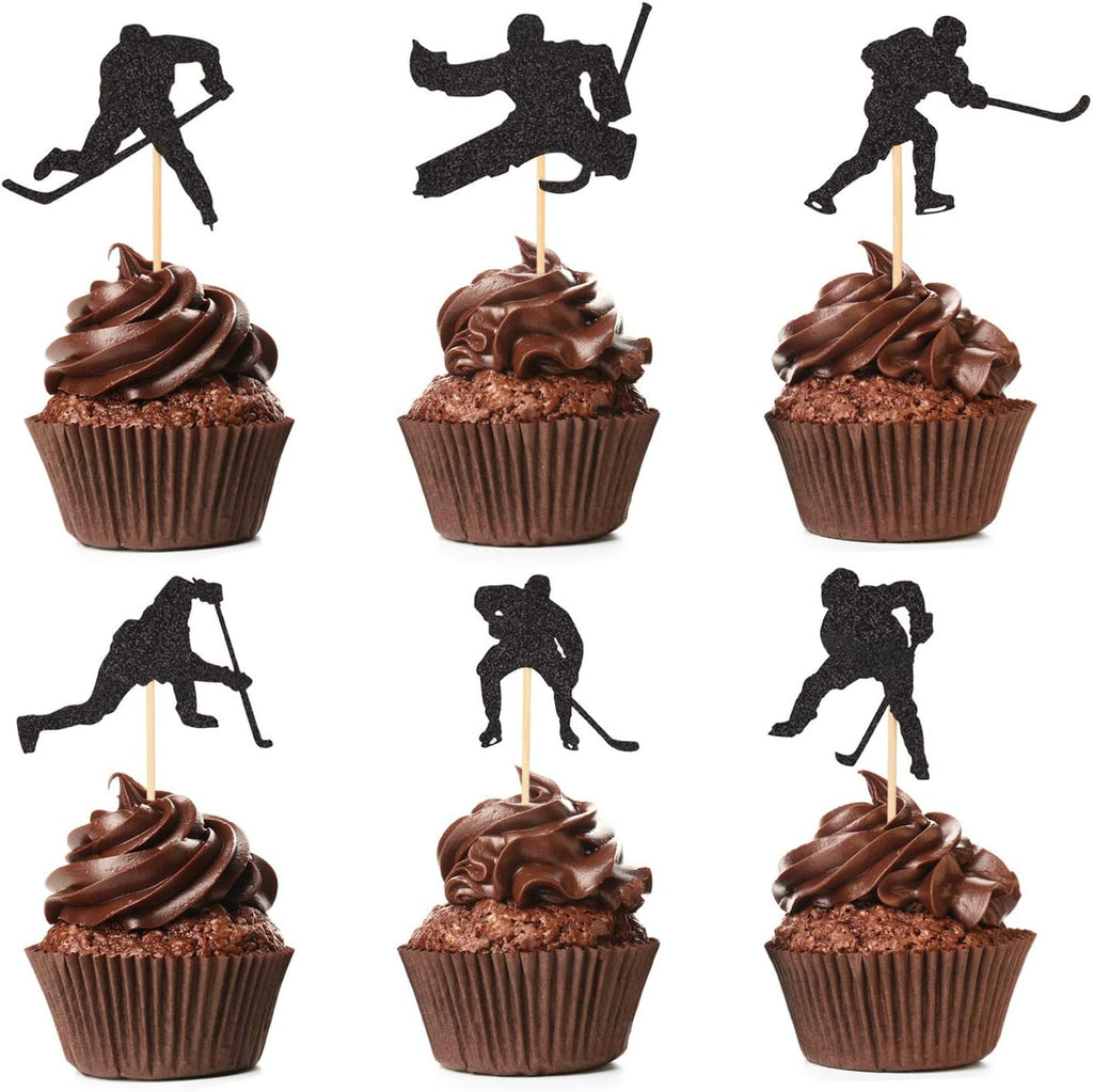 Hockey Cupcake Toppers Pack of 48 Hockey Player Cupcake Picks for Boys Ice Hockey Sport Themed Party Supplies