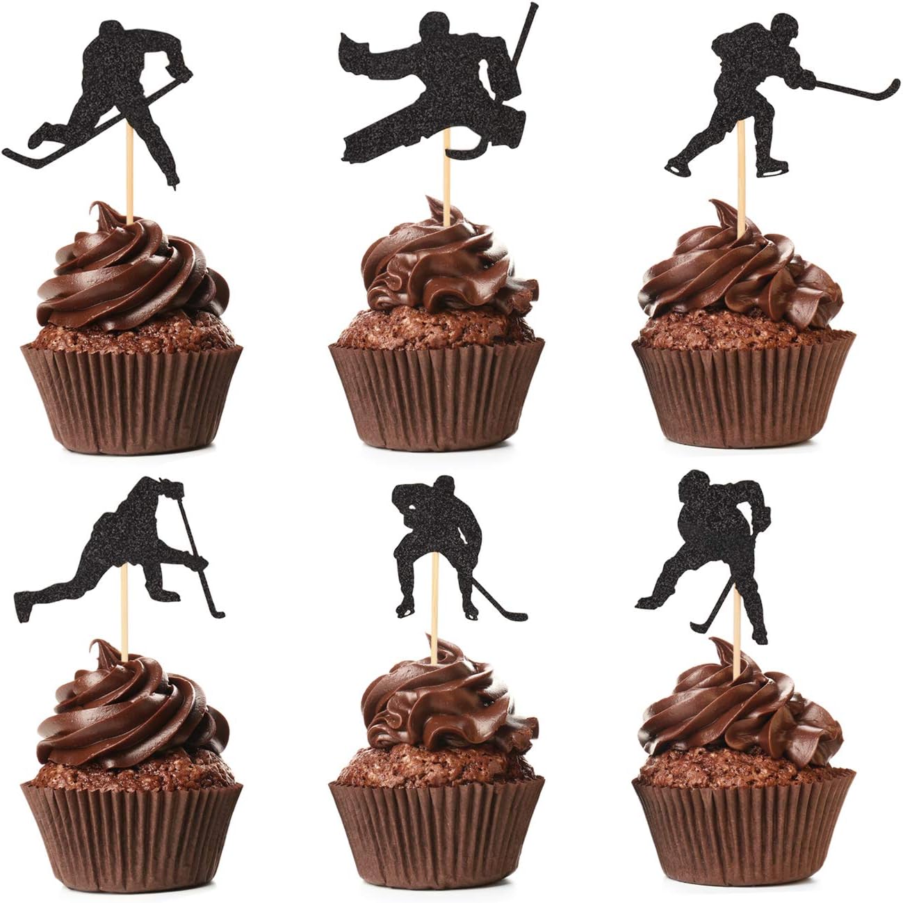 Hockey Cupcake Toppers Pack of 48 Hockey Player Cupcake Picks for Boys Ice Hockey Sport Themed Party Supplies
