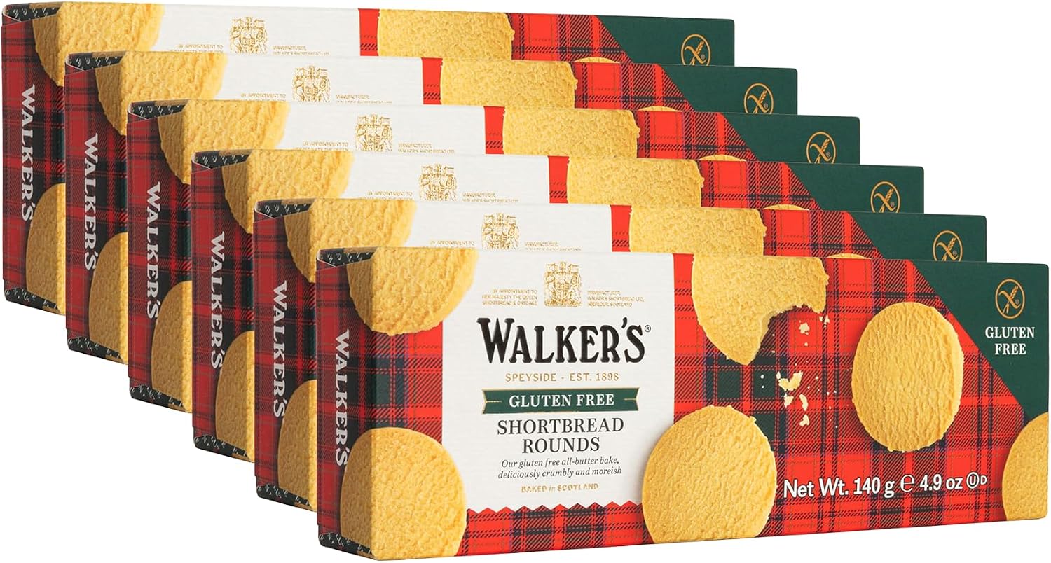 Walker’s All-Butter Shortbread Rounds, Gluten Free Cookies - 9-Count Box (Pack of 6) - Authentic Shortbread Cookies from Scotland