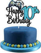 Video Game Happy 10th Birthday Cake Topper - Video Game Boy's 10th Birthday Party Blue Cake Supplies - Game On Level Up Winner Party Decoration