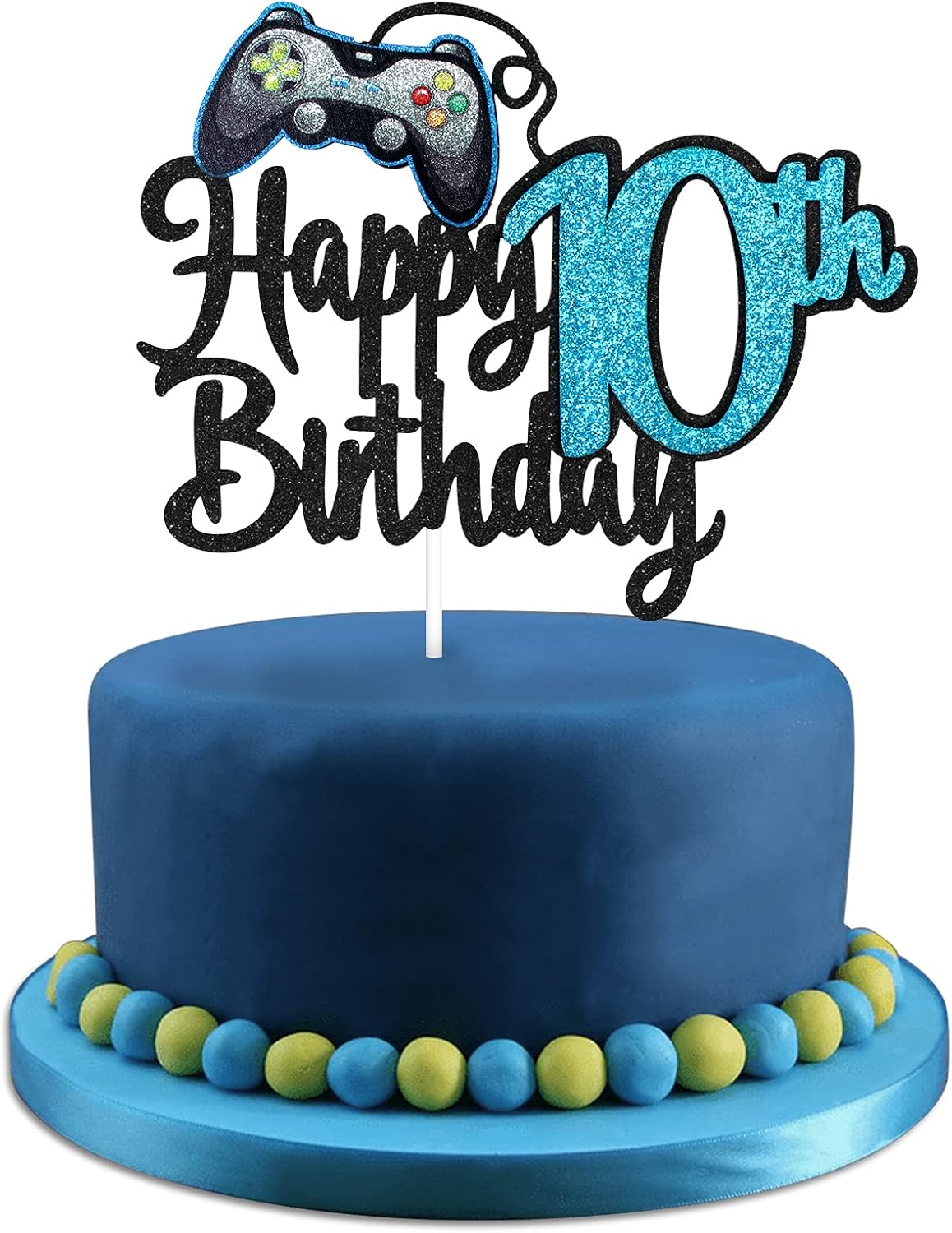 Video Game Happy 10th Birthday Cake Topper - Video Game Boy's 10th Birthday Party Blue Cake Supplies - Game On Level Up Winner Party Decoration