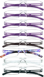 VisionGlobal 8 Pairs Reading Glasses, Blue Light Blocking Glasses, Computer Reading Glasses for Women and Men, Fashion Square Eyewear Frame (4color+4purple,+3.00 Magnification)