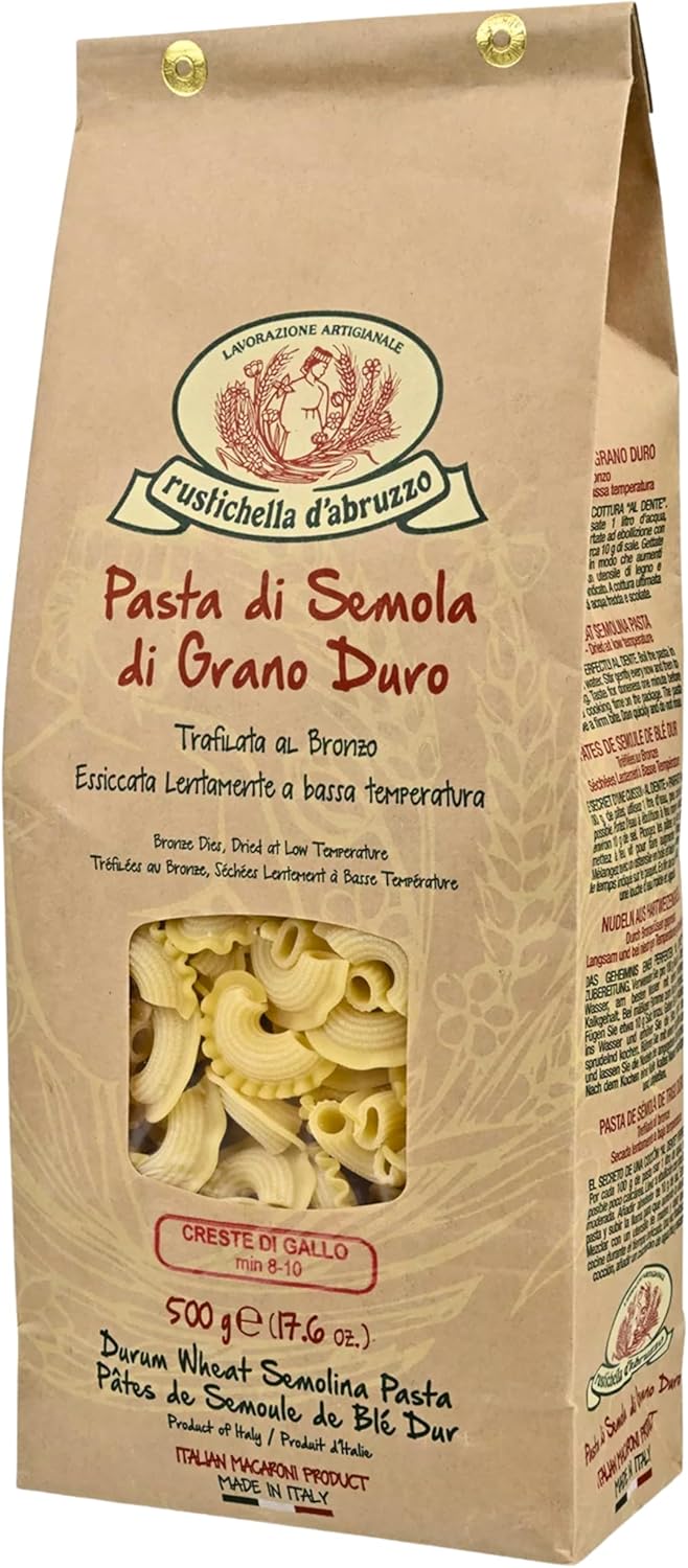Rustichella d’Abruzzo Creste di Gallo Pasta 500g (17.6oz) | Authentic Italian Short Pasta from Abruzzo | Artisan Durum Wheat Semolina | Traditional Curved Ruffled
