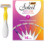 BIC Soleil 3 Colors Women's Disposable 3-Blade Razors, With Aloe Vera and Vitamin E Strip, 14-Pack